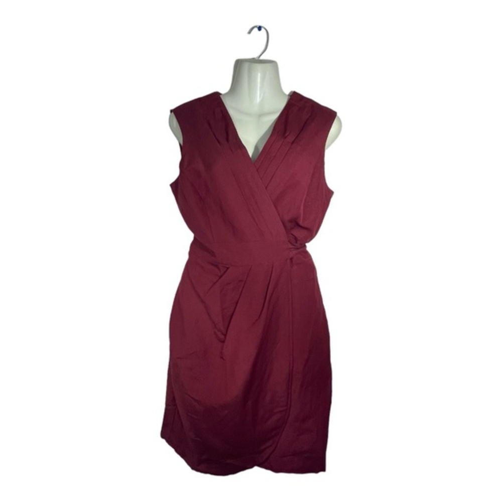 Mexx Womens Wrap Dress Burgundy Tie Closure Sleeveless V-Neck Linen Size M